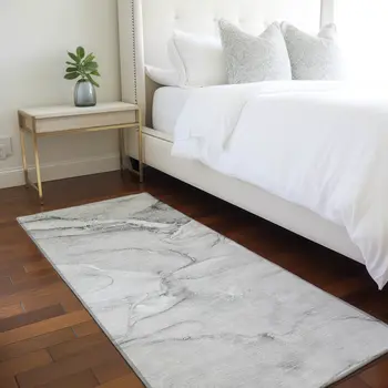 8' Runner Gray Abstract Washable Non Skid Indoor Outdoor Runner Rug