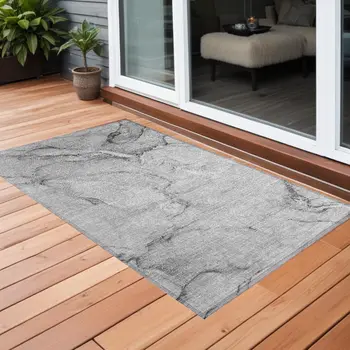 3' X 5' Gray Abstract Washable Non Skid Indoor Outdoor Area Rug