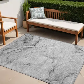 5' X 8' Gray Abstract Washable Non Skid Indoor Outdoor Area Rug