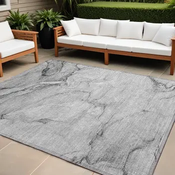 10' X 14' Gray Abstract Washable Non Skid Indoor Outdoor Area Rug