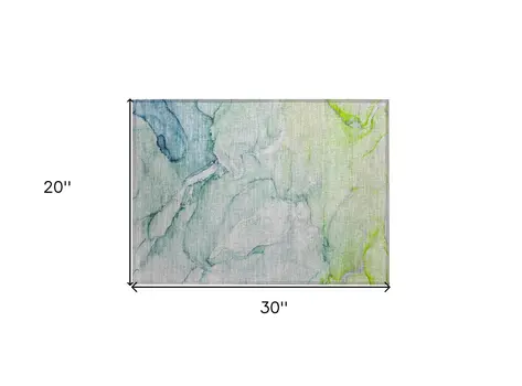 2' X 3' Blue and Green Abstract Washable Indoor Outdoor Area Rug