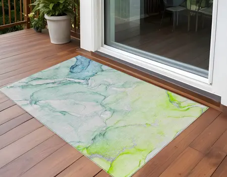 3' X 5' Green Abstract Washable Non Skid Indoor Outdoor Area Rug