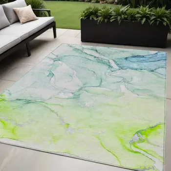 5' X 8' Green Abstract Washable Non Skid Indoor Outdoor Area Rug