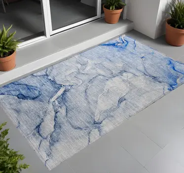 2' X 3' Navy Blue Abstract Washable Non Skid Indoor Outdoor Area Rug