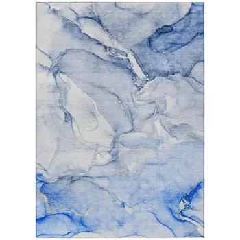 5' X 8' Navy Blue Abstract Washable Indoor Outdoor Area Rug