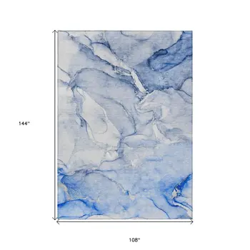 9' X 12' Navy Blue Abstract Washable Non Skid Indoor Outdoor Area Rug