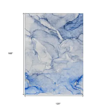 10' X 14' Navy Blue Abstract Washable Non Skid Indoor Outdoor Area Rug