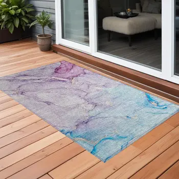 2' X 3' Purple Abstract Washable Non Skid Indoor Outdoor Area Rug