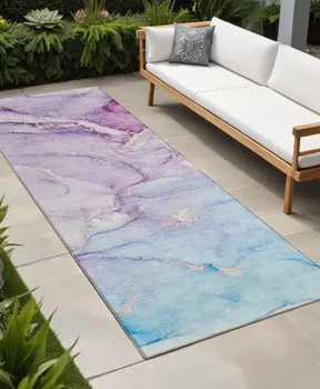 8' Runner Purple Abstract Washable Non Skid Indoor Outdoor Runner Rug
