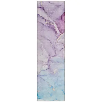 8' Runner Purple Abstract Washable Non Skid Indoor Outdoor Runner Rug
