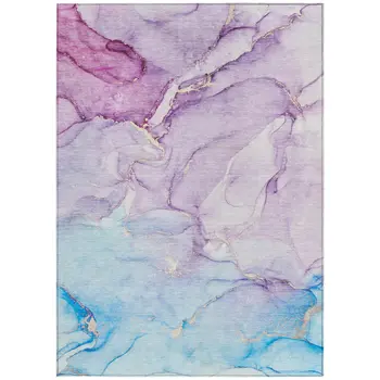 5' X 8' Purple Abstract Washable Non Skid Indoor Outdoor Area Rug