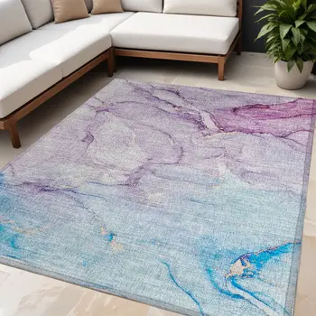 5' X 8' Purple Abstract Washable Non Skid Indoor Outdoor Area Rug