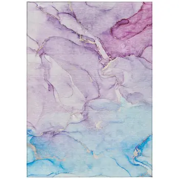 5' X 8' Purple Abstract Washable Non Skid Indoor Outdoor Area Rug