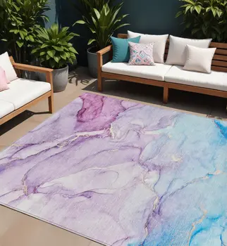 8' X 10' Purple Abstract Washable Indoor Outdoor Area Rug