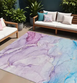 10' X 14' Purple Abstract Washable Indoor Outdoor Area Rug