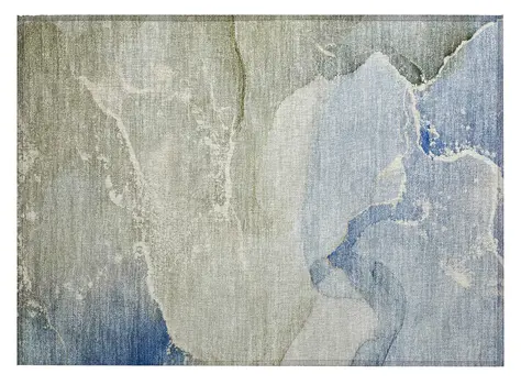 2' X 3' Blue and Green Abstract Washable Indoor Outdoor Area Rug