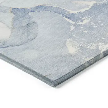 2' X 3' Blue and Green Abstract Washable Indoor Outdoor Area Rug