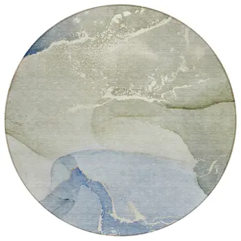 8' Round Blue and Green Abstract Washable Indoor Outdoor Area Rug