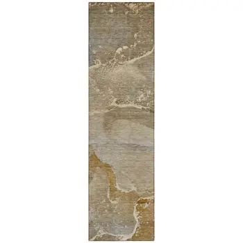 2' X 8' Brown Beige and Gold Abstract Washable Indoor Outdoor Runner Rug