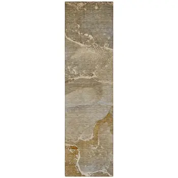 2' X 8' Brown Beige and Gold Abstract Washable Indoor Outdoor Runner Rug