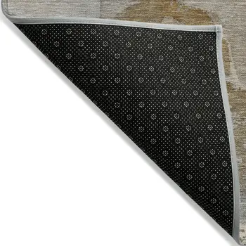 3' X 5' Brown Beige and Gold Abstract Washable Indoor Outdoor Area Rug