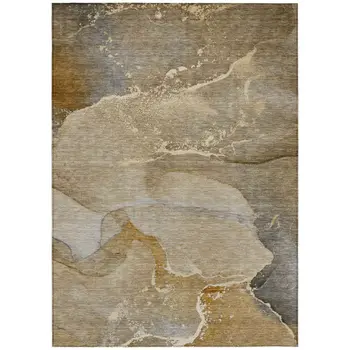 10' X 14' Brown Beige and Gold Abstract Washable Indoor Outdoor Area Rug