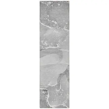 2' X 8' Gray Abstract Washable Indoor Outdoor Runner Rug