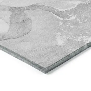 8' Round Gray and Ivory Round Abstract Washable Non Skid Indoor Outdoor Area Rug