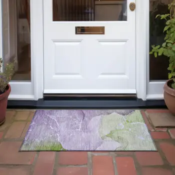2' X 3' Purple Abstract Washable Non Skid Indoor Outdoor Area Rug
