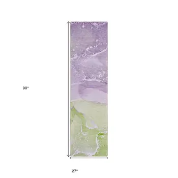 8' Runner Purple Abstract Washable Non Skid Indoor Outdoor Runner Rug
