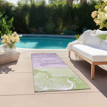 8' Runner Purple Abstract Washable Non Skid Indoor Outdoor Runner Rug