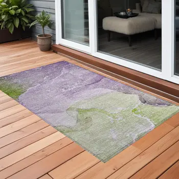 3' X 5' Purple Abstract Washable Non Skid Indoor Outdoor Area Rug
