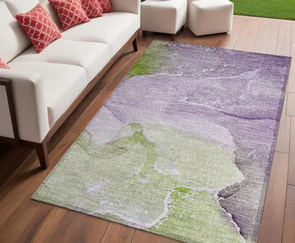 5' X 8' Purple Abstract Washable Non Skid Indoor Outdoor Area Rug