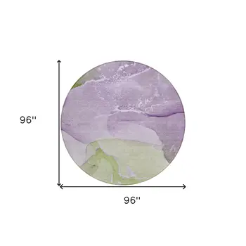 8' Round Purple Round Abstract Washable Non Skid Indoor Outdoor Area Rug