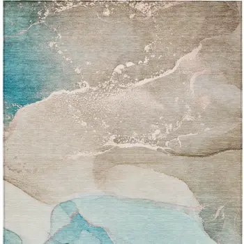 3' X 5' Teal Abstract Washable Non Skid Indoor Outdoor Area Rug