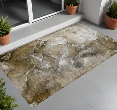 2' X 3' Brown and Gray Abstract Washable Non Skid Indoor Outdoor Area Rug