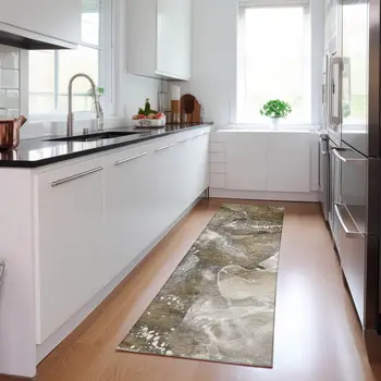 8' Runner Brown and Gray Abstract Washable Non Skid Indoor Outdoor Runner Rug
