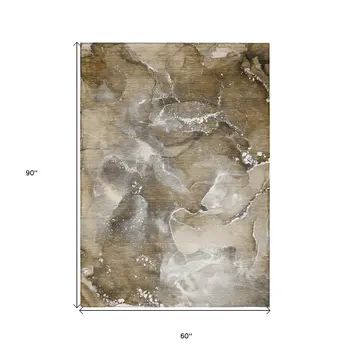 5' X 8' Brown and Gray Abstract Washable Non Skid Indoor Outdoor Area Rug