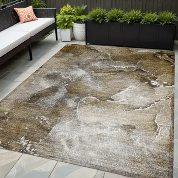 5' X 8' Brown and Gray Abstract Washable Non Skid Indoor Outdoor Area Rug