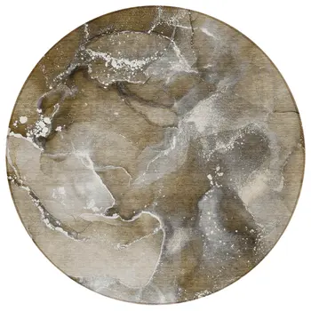 8' Round Brown and Gray Round Abstract Washable Non Skid Indoor Outdoor Area Rug