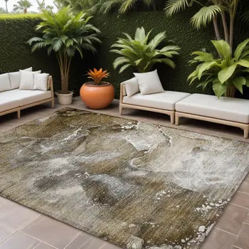 10' X 14' Brown and Gray Abstract Washable Non Skid Indoor Outdoor Area Rug