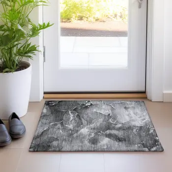 2' X 3' Gray Abstract Washable Non Skid Indoor Outdoor Area Rug