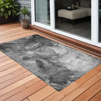 2' X 3' Gray Abstract Washable Non Skid Indoor Outdoor Area Rug