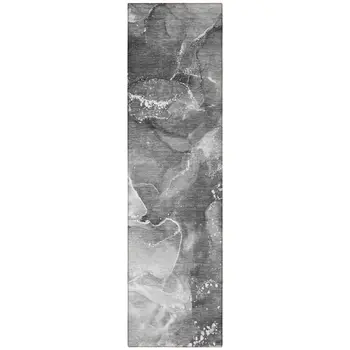 8' Runner Gray Abstract Washable Non Skid Indoor Outdoor Runner Rug