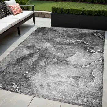 5' X 8' Gray Abstract Washable Non Skid Indoor Outdoor Area Rug