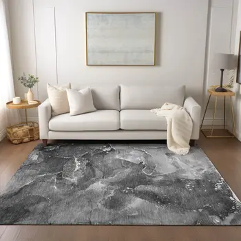 5' X 8' Gray Abstract Washable Non Skid Indoor Outdoor Area Rug