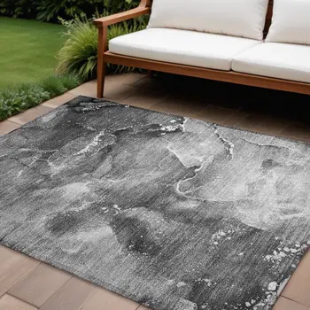 10' X 14' Gray Abstract Washable Non Skid Indoor Outdoor Area Rug