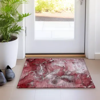 2' X 3' Merlot Abstract Washable Non Skid Indoor Outdoor Area Rug