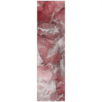 8' Runner Merlot Abstract Washable Non Skid Indoor Outdoor Runner Rug
