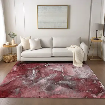 10' X 14' Merlot Abstract Washable Non Skid Indoor Outdoor Area Rug